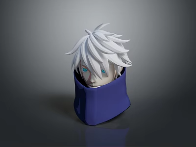 3D Character Design With White Hair Blue Eyes And Purple Scarf 3d model