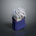 3D Character Design With White Hair Blue Eyes And Purple Scarf