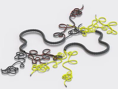 Multicolored Ropes for Daily Binding with Black Yellow Red in Tangled Placement as Living Supplies 3d model