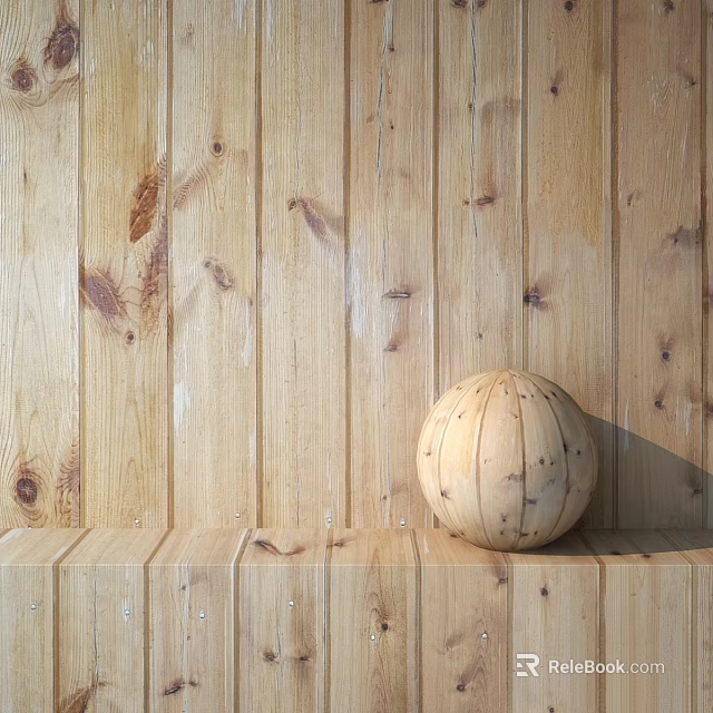 Natural Wooden Wall Panel And Sphere Components With Rustic Texture Design 3d model