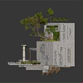Modern Architectural Model Featuring Terrace Greenery Stone Column And Platform