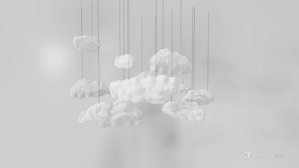 Cloud Shaped White Chandelier with Multiple Hanging Strings for Modern Spaces 3d model 
