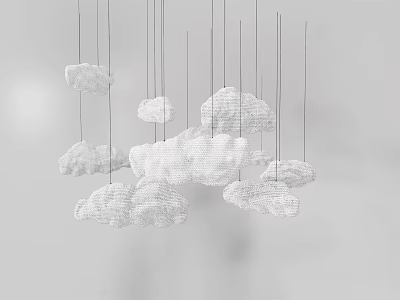 Cloud Shaped White Chandelier with Multiple Hanging Strings for Modern Spaces 3d model