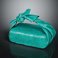 Elegant Green Checkered Fabric Wrap With Knotted Bow On Reflective Surface 3d model