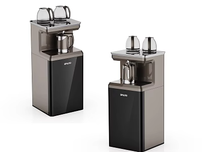MIELE Upright Water Dispenser With Black And Silver Design And Cups On Top 3d model