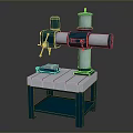 Industrial Drill Press With Metal Worktable Blue Base And Motorized Structure For Workshop Use