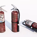 Three Red Worn Fire Extinguishers With Visible Labels And Handles 3d model