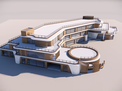 Modern Multi Level Kindergarten Building With Curved Structure And Large Windows 3d model