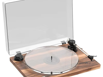 Hi Fi Turntable Audio System With Transparent Cover Wooden Base And Tonearm Design 3d model