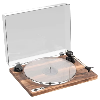 Hi Fi Turntable Audio System With Transparent Cover Wooden Base And Tonearm Design 3d model