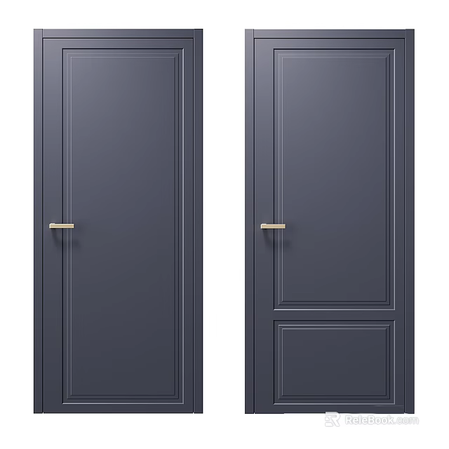 Modern Dark Gray Hinged Doors With Golden Handles Interior Design 3d model