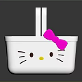 White Plastic Storage Basket With Hello Kitty Design And Pink Bow 3d model