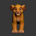 Cute Cartoon Lion Cub 3D Model With Yellow Fur And Red Tail Tip