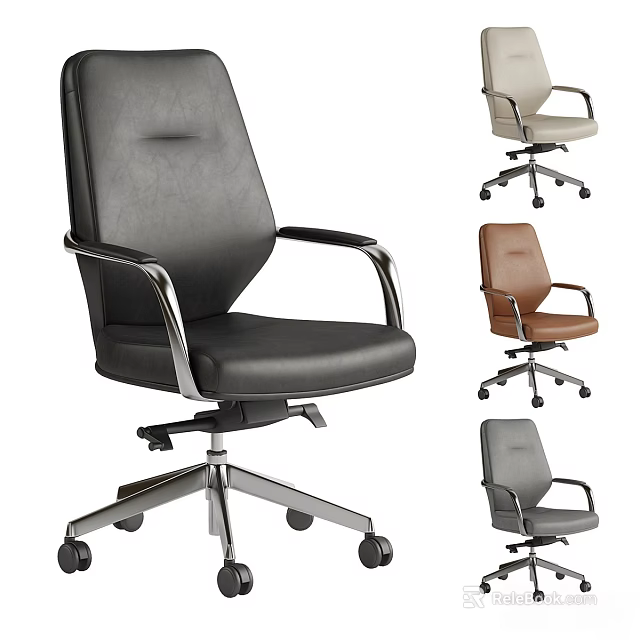 Ergonomic Leather Office Chair With Swivel Base Multiple Colors And Metal Armrests 3d model 