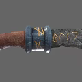 Ancient Knife With Leather Handle And Metal Scabbard Featuring Yellow Runes And B117