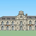 Classical Building Facade Featuring Symmetrical Design Arched Windows Ornate Gable And Tower 3d model