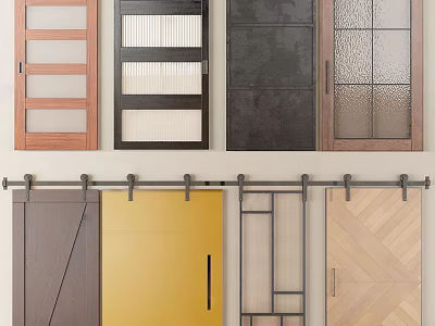 Sliding Barn Doors With Various Designs Including Wooden Metal And Glass Panels 3d model