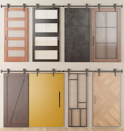Sliding Barn Doors With Various Designs Including Wooden Metal And Glass Panels 3d model