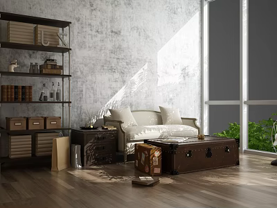 Industrial LOFT double sofa coffee table combination 3d model