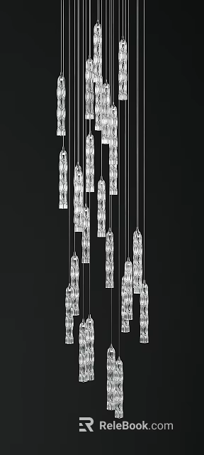Transparent Glass Column Shaped Pendant Lights Hanging Against Black Background 3d model 