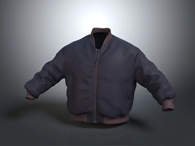 Dark Blue Loose Fit Jacket With Zipper Closure Brown Cuffs And Hem 3d model