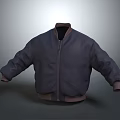 Dark Blue Loose Fit Jacket With Zipper Closure Brown Cuffs And Hem