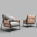 Modern Single Sofa With Black Metal Frame Light Gray Fabric Cushion And Elegant Stitching Design