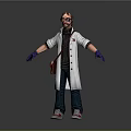 3D Biologist Character in White Lab Coat Purple Gloves Brown Bag Blue Jeans Red Sneakers