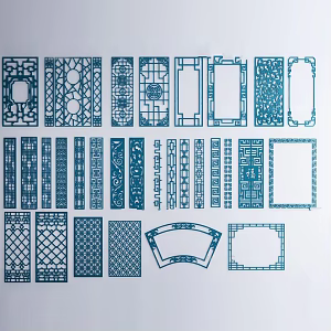 New Chinese-style openwork window solid wood door and window lattice combination 3d model