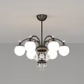 Elegant Black Metal Chandelier with White Globe Shades and Crystal Pendants