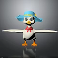 Cartoon Duck With Blue Hat Yellow Brim Red Scarf Outstretched Wings And Orange Feet