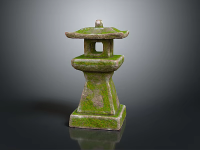 Traditional Stone Lantern Architecture With Moss Covered Surface And Pagoda Roof 3d model