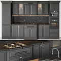 Modern Kitchen Interior With Dark Cabinets Marble Countertop Island And Appliances
