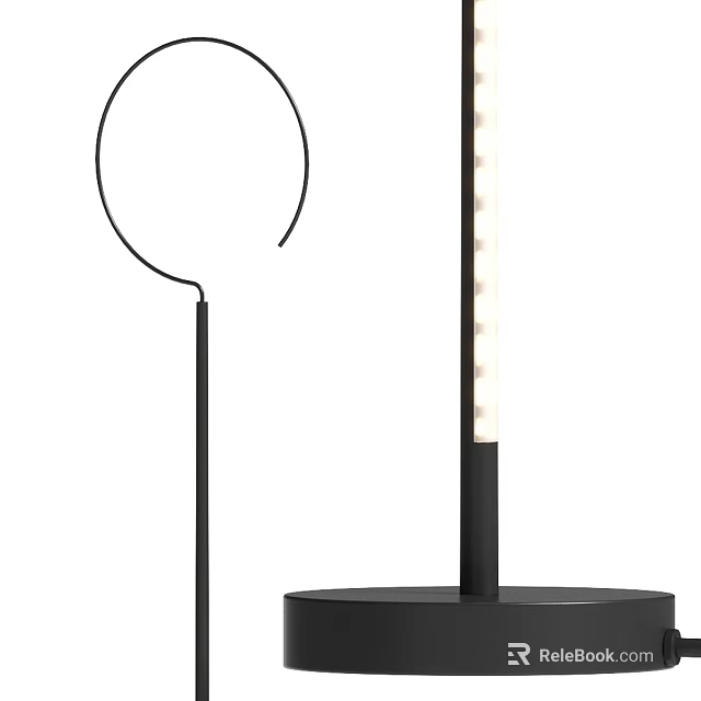 Modern Black Floor Lamp With Slim Metal Pole Circular Base And LED Light Strip 3d model 