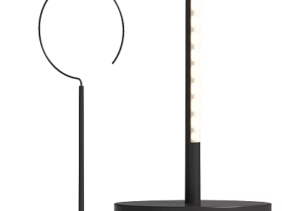 Modern Black Floor Lamp With Slim Metal Pole Circular Base And LED Light Strip 3d model