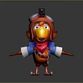 3D Red Bird Game Movie Character Wearing Aviator Helmet Goggles And Blue Red Outfit