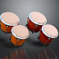 Orange Musical Drums Set of Three with Wooden Shell Metal Rims and Light Colored Heads