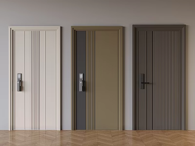 Modern Security Doors With Vertical Stripe Design Various Colors And Metal Handles 3d model