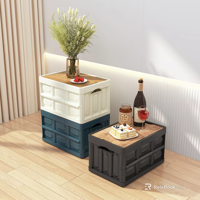 Colorful Storage Crates With Wooden Tops For Decorative And Functional Home Storage 3d model 