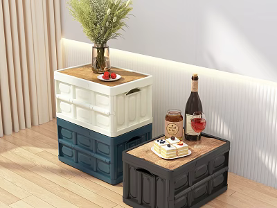 Colorful Storage Crates With Wooden Tops For Decorative And Functional Home Storage 3d model