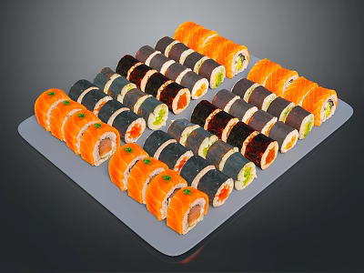 Assorted Colorful Sushi Rolls Platter With Fresh Ingredients And Neat Arrangement 3d model
