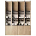 Modern Wooden Display Shelves with Multiple Tiers Holding White Boxes and Small Bottles