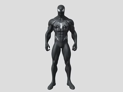 Black Symbiote Spider Man Action Figure With White Spider Symbol And Muscular Build 3d model