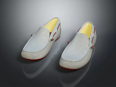 Light Gray Suede Loafers With Yellow Inner Lining Red Sole And Brown Decorative Buckles 3d model