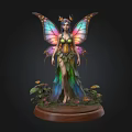 Fairy Statue With Butterfly Wings Green Blue Gradient Dress Decorative Headdress Base With Plants Butterflies