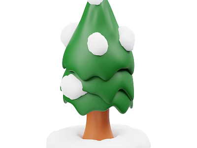Green Tree with Brown Trunk and White Snowballs on White Snow Base Decoration 3d model