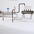Detailed Industrial Equipment System With Pipes Valves Pressure Gauges Blue Component And Black Tank