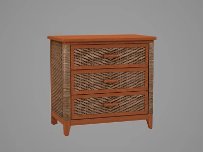 Brown Wooden Chest of Drawers with Three Woven Panel Drawers and Solid Frame 3d model