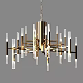 Elegant Modern Chandelier with Gold Metal Frame and Transparent Glass Tubes for Contemporary Interior Decoration