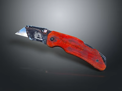 Durable Utility Knife with Ergonomic Red Wooden Handle and Sharp Metal Blade 3d model